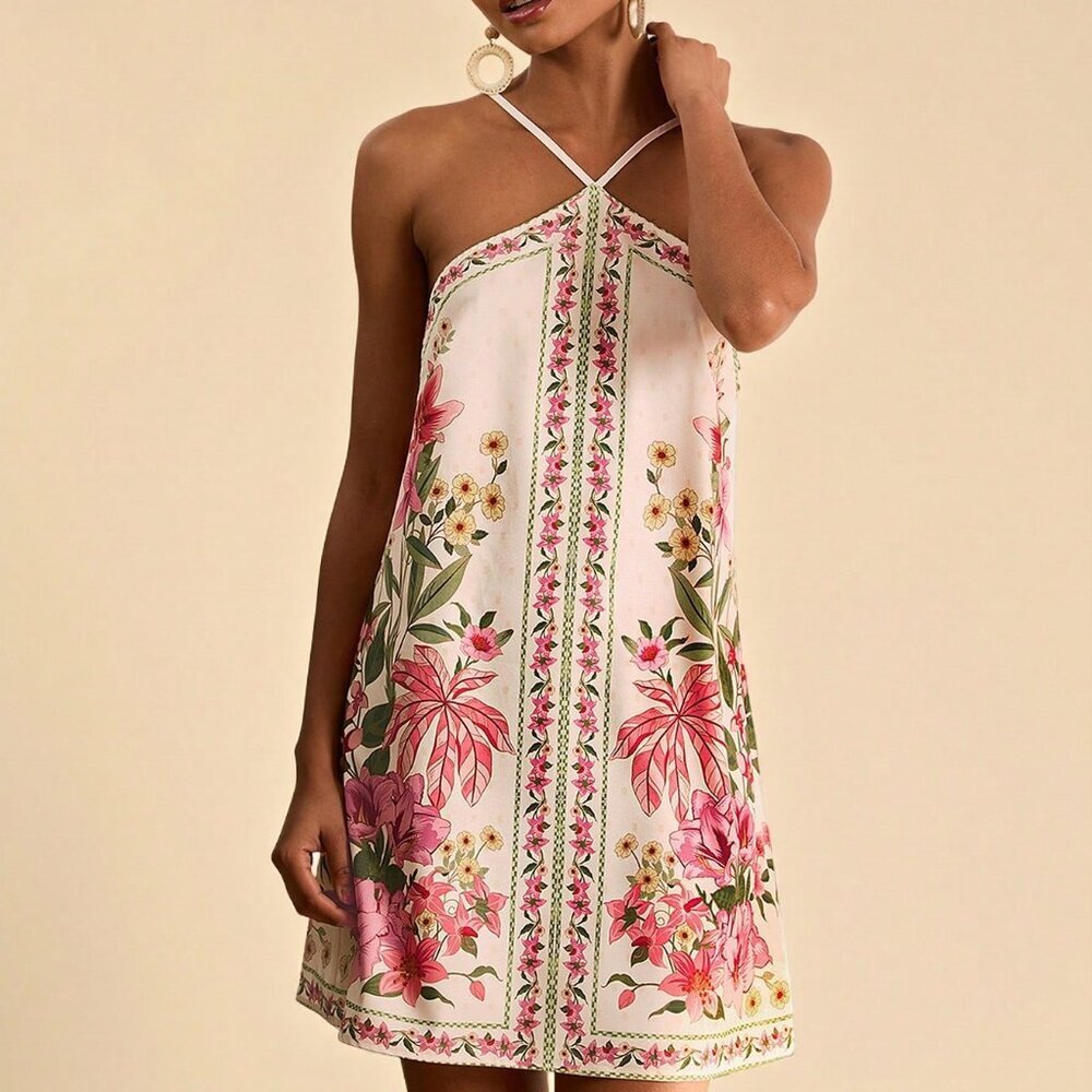 Multicolor Boho Women's Flower Print Mini Dress - Picture 4 of 6